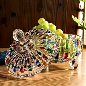 Colorful Mosaic Glass Bowl with Lid